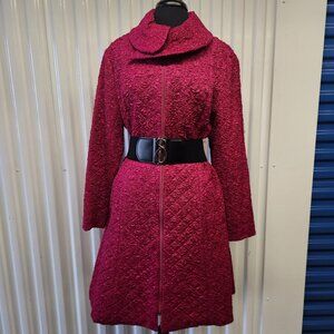 Samuel Dong Women's Vintage Crinkle Cut Belted Coat Dress Size XL
